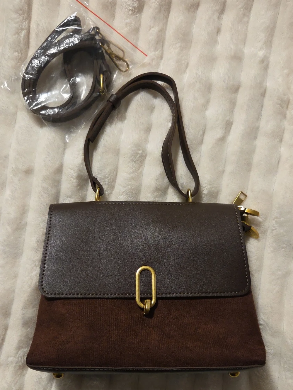 Brown Women's Top-Handle Crossbody Bag with Gold Hardware
